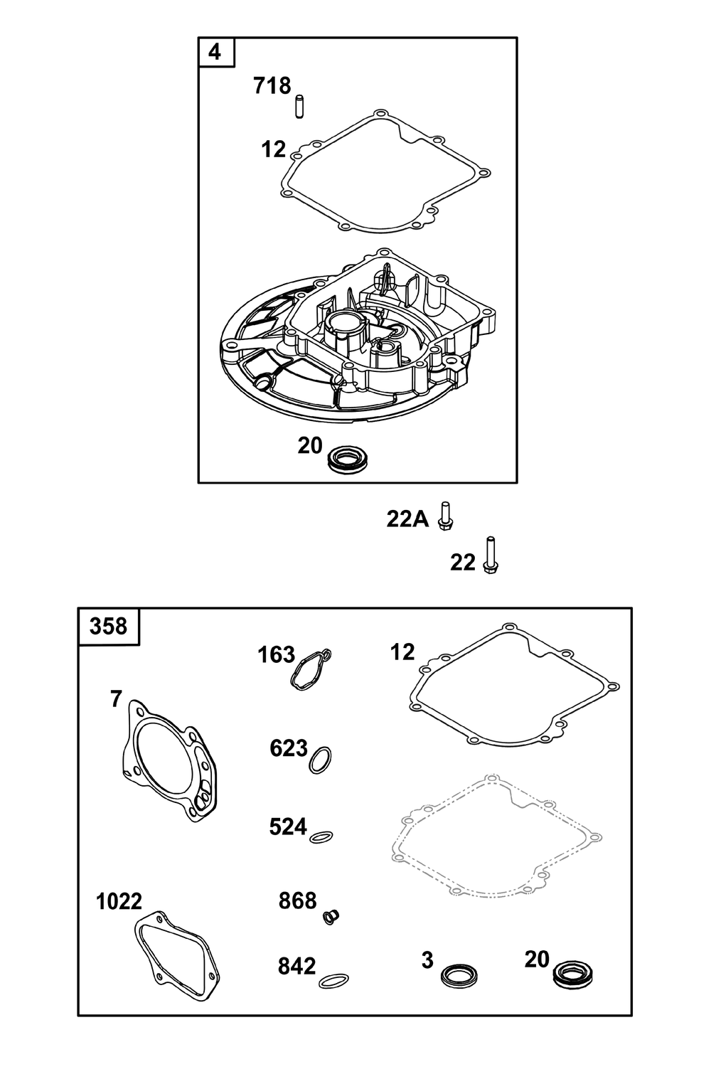 Crankcase Cover/Sump Group Diagram and Parts List for 104M05-0064-H5 100000 - 19Z999 Briggs and Stratton Engine
